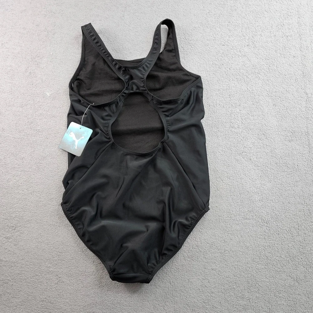 PUMA One-Piece Swimsuit Girls XL  Black Solid Stretch Racerback Keyhole SSP23V8S